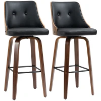 HOMCOM Bar Height Bar Stools Set of 2 PU Leather Upholstered Swivel Barstools with Solid Wood Legs Footrest and Tufted Back, Black(m-13)