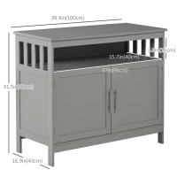 HOMCOM Kitchen Sideboard, Buffet Cabinet, Wooden Storage Console Table with 2-Level Cabinet and Open Shelf, Grey(m-3)