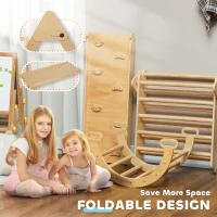 Qaba 5 in 1 Pikler Triangle Set with Ladder, Ramp, Arch, for 18-48 months, Nature Wood(m-7)