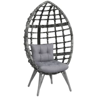 Outsunny Outdoor Egg Chair with Soft Cushion, Patio PE Rattan Wicker Balcony Chair with Height Adjustable Knob, 352lbs Capacity, for Backyard, Garden, Balcony, Lawn, Light Grey(m-11)