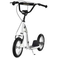 Aosom Youth Scooter Front and Rear Caliper Dual Brakes 12-Inch Inflatable Front Wheel Ride On Toy For Age 5+ - White(m-11)