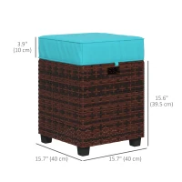 Outsunny 2 PCS Patio Wicker Ottoman Set, Square Outdoor PE Rattan Footrest with Removable Cushion for Backyard, Sky Blue(m-3)
