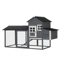 PawHut 84" Wooden Chicken Coop, Hen House Outdoor with Run Nesting Box, Asphalt Roof, Removable Tray, Ramp, Poultry Cage for 2-3 Chickens, Gray(m-11)