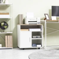 HOMCOM Printer Stand Multipurpose Moveable Filing Cabinet with Ample Inner Storage Space & 4 Easy-Rolling Wheels, White(m-10)