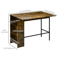 HOMCOM Counter Height Table with Drop Leaf, Extendable Bar Table with Adjustable Storage Shelf, Rustic Brown(m-3)