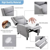 HOMCOM Manual Recliner Single Sofa Chair with Pushback, Accent Lounge Arm Chair with Retractable Footrest, Grey(m-5)
