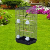PawHut 36" Metal Indoor Bird Cage Starter Kit With Tray and Accessories - Black(m-10)