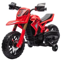 Qaba 6V Kids Motorcycle with Training Wheels, Horn & Start Sound, for 3-8 Years, Red(m-1)