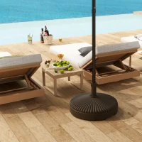 Outsunny Round Plastic Patio Umbrella Base Parasol Holder Outdoor Umbrella Stand, Filled Up to 62lbs with Stand or 51lbs with Water for Garden, Poolside, Brown(m-7)