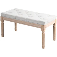 HOMCOM 32" Linen Upholstered Bedroom Bench, French End of Bed Bench with Thick Padded Cushion and Wooden Legs, Cream White(m-1)
