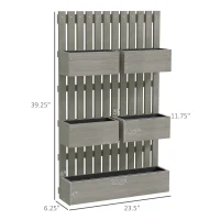 Outsunny 5 Box Raised Garden Bed w/ Trellis for Climbing Plants, Wall-Mounted Wood Planters w/ Drainage Holes, Gray(m-3)