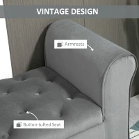HOMCOM Button-Tufted Storage Ottoman Bench, Upholstered Bench with Rolled Armrests for Living Room or Hallway, Gray(m-6)
