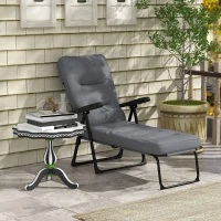 Outsunny Outdoor Lounge Chair with Padded Cushion, Folding Reclining Patio Garden Chair with Recline Back, Footrest, for Poolside, Patio, Light Grey(m-8)