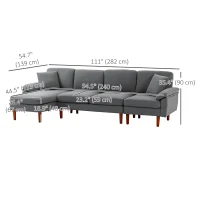 HOMCOM L-Shape Sofa, Modern Sectional Couch with Changeable Chaise Lounge, Pillows and Wooden Legs for Living Room, Dark Grey(m-3)