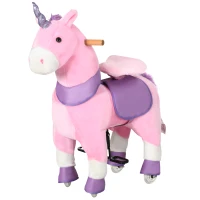 Qaba Ride On Real Walking Unicorn with Sparkly Horn, Soft Plush Ride On Rocking Horse Bearing 176lbs, Imaginative Interactive Toy for Kids, Unicorn Gifts(m-1)