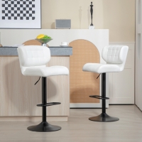 HOMCOM Swivel PU Leather Barstools Set of 2 Adjustable Bar Stools with Footrest Back for Kitchen Counter Dining Room White