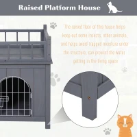 PawHut 2-Level Wooden Cat House, Outdoor Dog Shelter Cat Condo with Lockable Wire Door and Balcony, Gray(m-6)