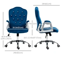 Vinsetto Office Chair, Velvet Computer Chair, Button Tufted Desk Chair with Swivel Wheels, Adjustable Height, Tilt Function, Blue(m-3)