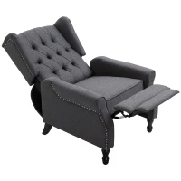 HOMCOM Fabric Upholstered Wingback Recliner, Tufted Push Back Accent Chair, Linen Arm Chair with Footrest, Armrest, Padded Cushion, Dark Grey(m-8)
