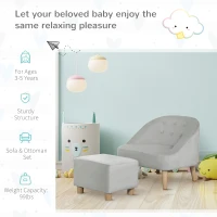 Qaba Kids Sofa Set, Toddler Chair, Sofa & Ottoman for Bedroom, Playroom, Children's Couch for 3-5 Years, Grey(m-6)
