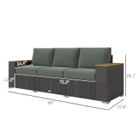 Outsunny 3-Seat Outdoor Patio Sofa with Cushions, PE Rattan Wicker Sofa with Wide Armrests, Outdoor Wicker Couch, Dark Gray(m-3)