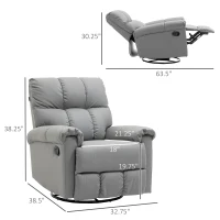 HOMCOM Rocker Recliner Chair with Overstuffed Back and Seat, Faux Leather Manual Reclining Chair with Footrest and 360 Swivel Rotation Base for Living Room, Gray(m-3)