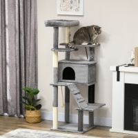 PawHut Cat Tree for Large Cats Adult, 58" Tall Cat Tree with Scratching Posts, Large Cat Tower for Indoor Cats with Bed, House, Toys, Grey
