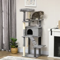 PawHut Cat Tree for Large Cats Adult, 58" Tall Cat Tree with Scratching Posts, Large Cat Tower for Indoor Cats with Bed, House, Toys, Grey(m-1)