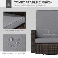 Outsunny Wicker Swivel Chair w/ Cushion, Patio Recliner Chair, Grey(m-6)