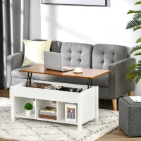 HOMCOM Lift Top Coffee Table, Modern Center Table with Storage Shelves and Hidden Compartment for Living Room, 41" L(m-1)
