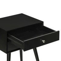 HOMCOM Side Table, Modern End Table with 2 Pull Out Drawers, Side Table with Display Tabletop and Solid Acacia Legs, Black(m-9)
