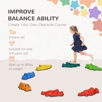Outsunny 9Pcs Balance Stepping Stones with Anti-slip Edge, Obstacle Course Indoor Outdoor Play Equipment Toys, Stackable(m-4)