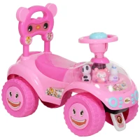 Qaba Foot to Floor Toddler Push Car w/ Horn, Light, Music, Anti-Over-Backwards Device & Underseat Storage, Pink(m-11)