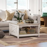 HOMCOM 31.5" Square Coffee Table, Farmhouse 2-Tier Center Table for Living Room, Distressed Oak and Brown(m-7)