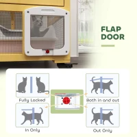 PawHut Cat Condo Wooden Indoor Cat House on Wheels with Cat Flap Door Platforms Hammock Openable Top for 2 Cats, Yellow(m-6)