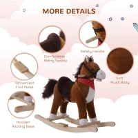 Qaba Kids Plush Rocking Horse Child Ride On Toy Rocker with Realistic Sounds Coffee(m-6)