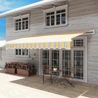Outsunny 13' x 8' Manual Retractable Patio Awning Sun Shade Outdoor Deck Window Door Canopy Shelter Aluminum Frame Mix Colour(m-8)