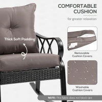 Outsunny 2 Piece Outdoor Wicker Rocking Chairs Rattan Porch Rockers with Cushions, Aluminum Frame for Garden, Patio, Gray(m-5)