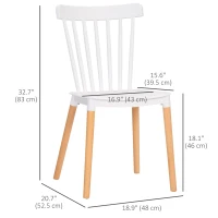 HOMCOM Dining Chairs Set of 4, Modern Kitchen Chair with Slatted Back, PP Seat, Beechwood Legs for Living Room, White(m-3)