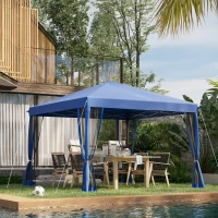 Outsunny 10' x 10' Pop Up Canopy Tent with Netting, Instant Gazebo, Screen House Room with Carry Bag, Height Adjustable, for Outdoor, Garden, Patio, Camping, Blue(m-10)
