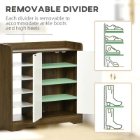 HOMCOM Shoe Storage with Double Doors and Open Shelves 13 Pair Shoe Storage Organizer for Entryway Hallway Brown and White(m-5)