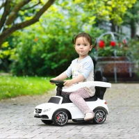Aosom 2 in 1 Push Car for Toddlers for 1-3 Years Old, Officially Licensed AMG C63 Baby Car, Kids Stroller Sliding Car with Sun Canopy Foot Rest Horn Sound Safety Bar Cup Holder, White(m-8)