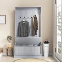 HOMCOM Modern 3-In-1 Entryway Hall Tree with Coat Rack, Bench and Shoe Storage, 5 Hooks for Hallway, Living Room, Grey(m-7)