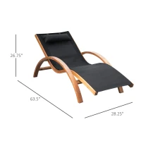 Outsunny Outdoor Chaise Wood Lounge Chair with Pillow, Armrests, Breathable Sling Mesh and Comfortable Curved Design for Patio, Deck, and Poolside(m-3)
