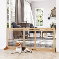 PawHut 41"-71" Wooden Freestanding Pet Gate with Support Feet, for Small Medium Dogs, Natural