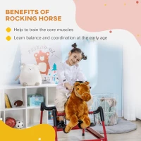 Qaba Kids Spring Rocking Horse, Ride on Horse for Girls and Boys with Animal Sounds, Plush Horse Ride-on with Soft Feel, Interactive Toy for Kids(m-4)