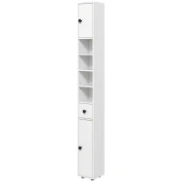 kleankin 71" Small Bathroom Storage Cabinet, Narrow Toilet Paper Cabinet with Open Shelves, 2 Cabinets, Adjustable Shelves, White(m-11)