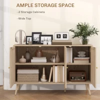 HOMCOM Kitchen Sideboard Cabinet, Boho Storage Cabinet with Shelves, Wood Legs, Decorative Rattan Doors, Natural(m-5)