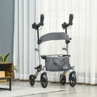 HOMCOM Aluminum Upright Walker with 10'' Wheels, Seat and Backrest, Folding Rollator Walker with Storage Bag, Silver(m-8)
