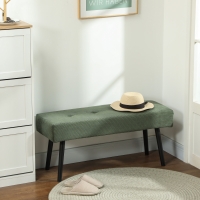 HOMCOM 39" Upholstered Ottoman Bench, Corduroy Entryway Bedroom Bench with Padded Seat and Steel Legs for Bedroom, Green